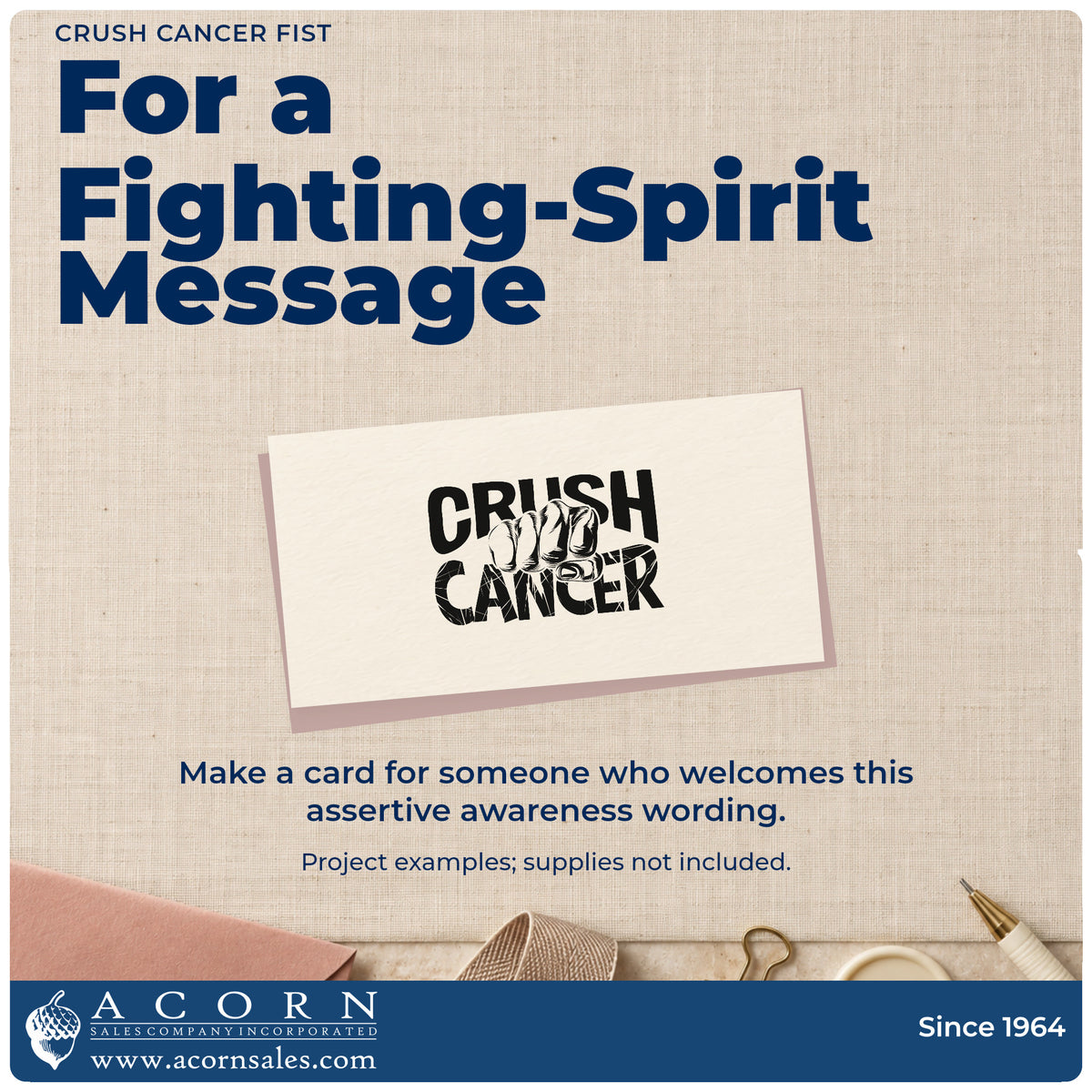 A finished handmade project stamped with the Crush Cancer Fist Rubber Stamp – Duo Hand, ideal for support crew shirts.