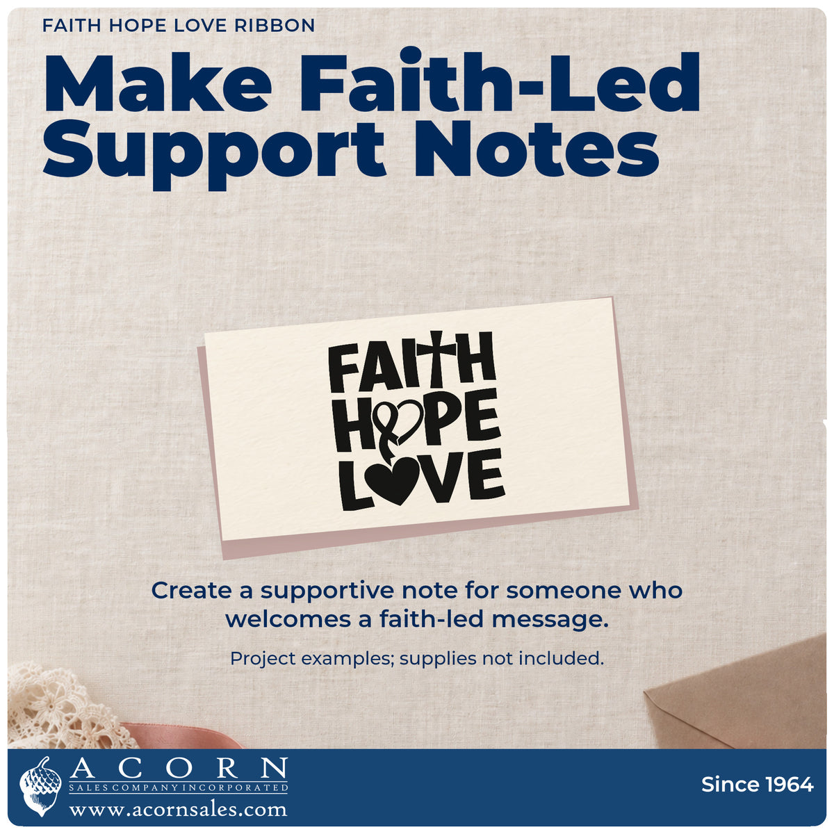 A finished handmade project stamped with the Faith Hope Love Ribbon With Cross Hand Stamp – Duo, ideal for meal ministry notes.