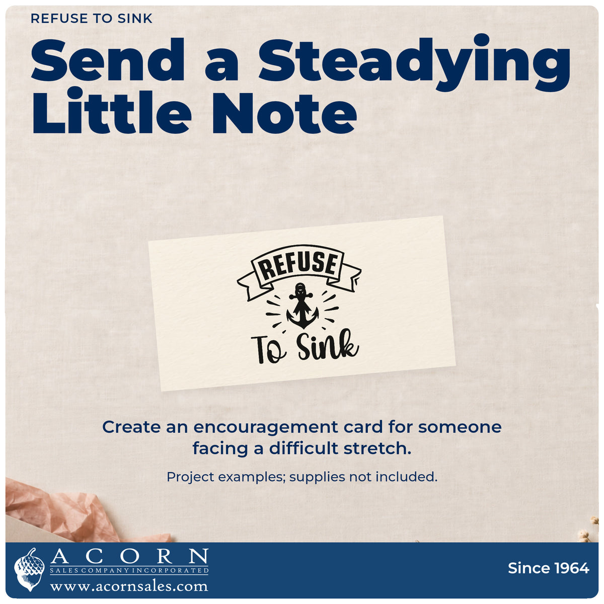A finished handmade project stamped with the Refuse To Sink Self-Inking Craft Stamp, ideal for recovery milestone notes.
