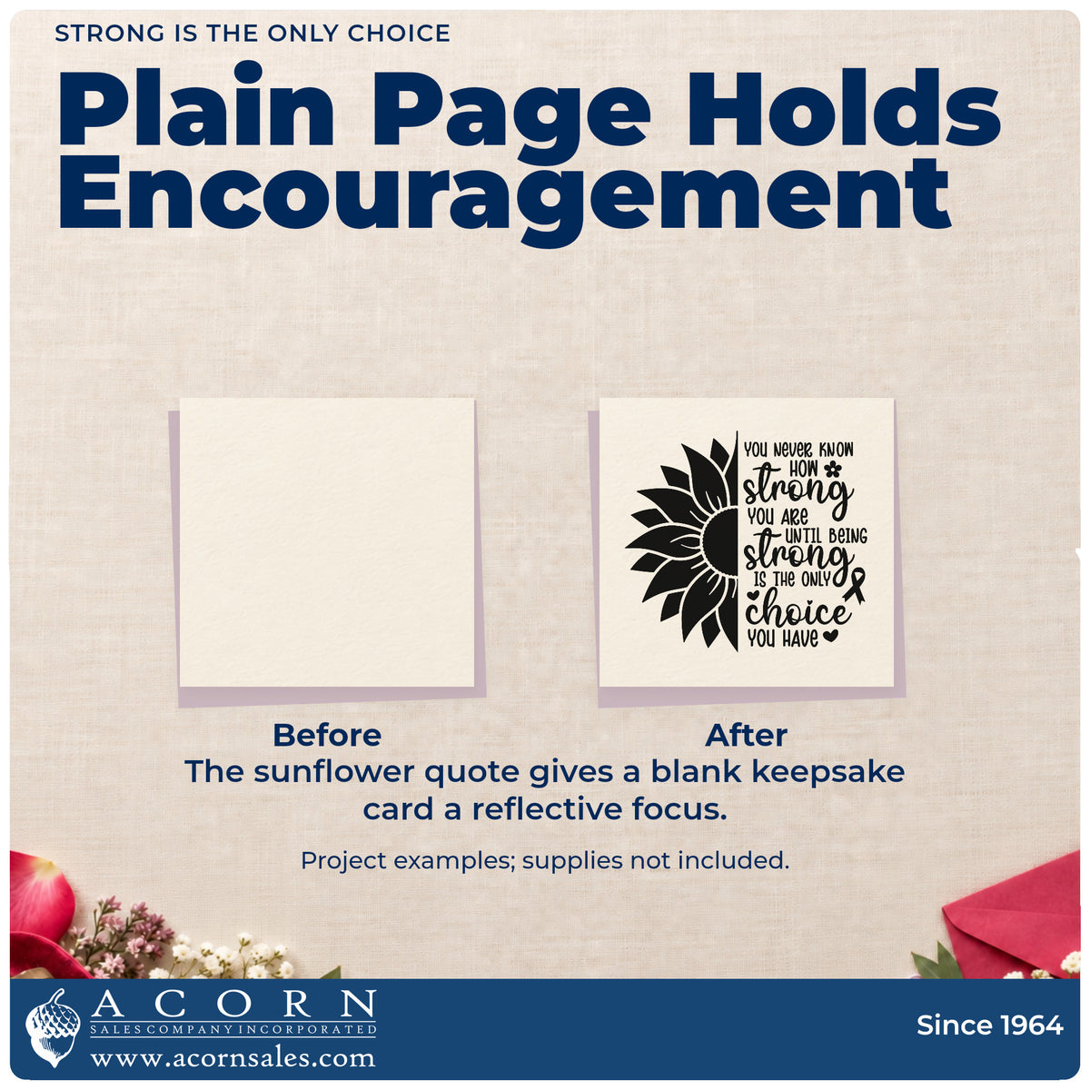 Strong Is The Only Choice Sunflower PSI Pre-Inked Stamp adding the finishing touch to handmade gifts and packaging.