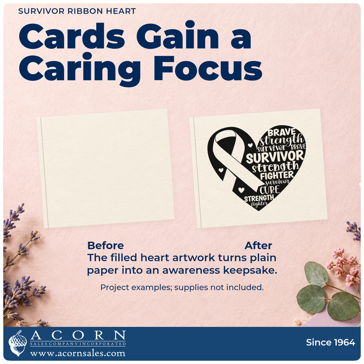 Survivor Ribbon Heart Lettering Pre-Inked Stamp – Slim adding the finishing touch to handmade gifts and packaging.