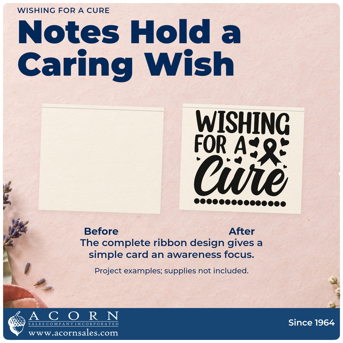 Before and after of a plain item finished with the Wishing For A Cure Awareness Ribbon Rubber Stamp – Wood Handle, a quick upgrade for memorial keepsakes.