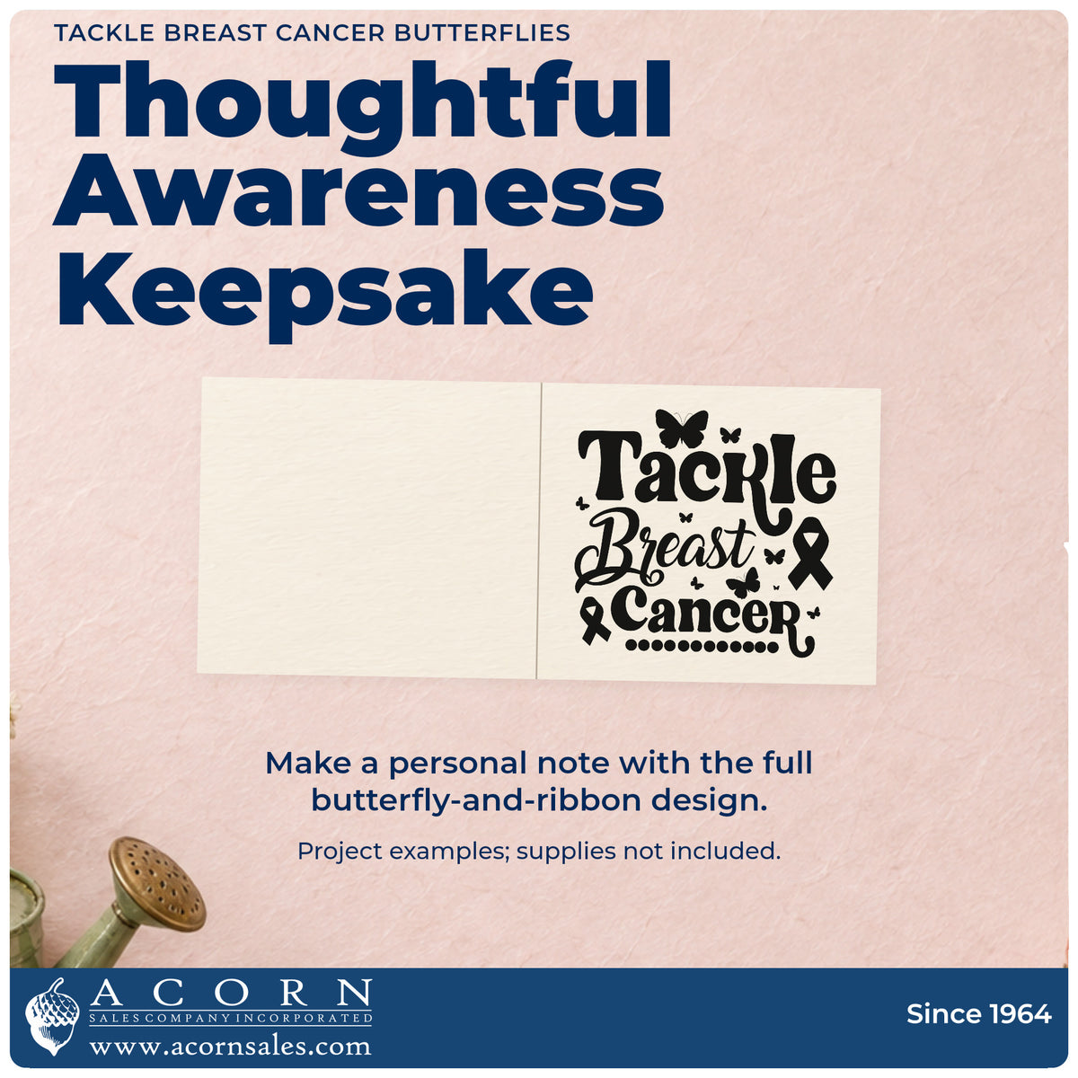 A finished handmade project stamped with the Tackle Breast Cancer Butterflies Rubber Stamp – Duo Hand, ideal for garden party invites.
