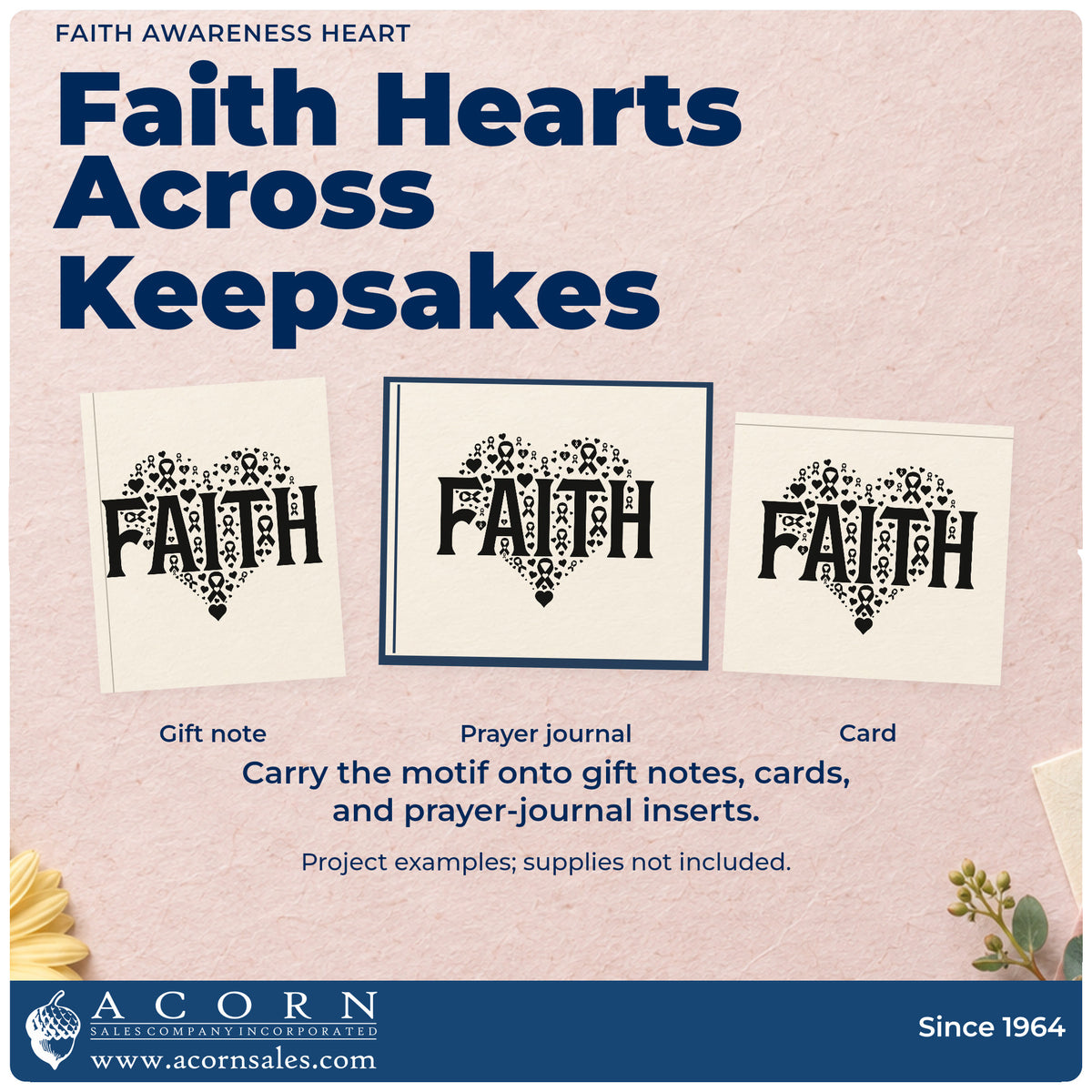 Three project examples made with the Premium Wooden Faith Awareness Heart With Cross Stamp - Vintage Pro, including women's ministry gifts.