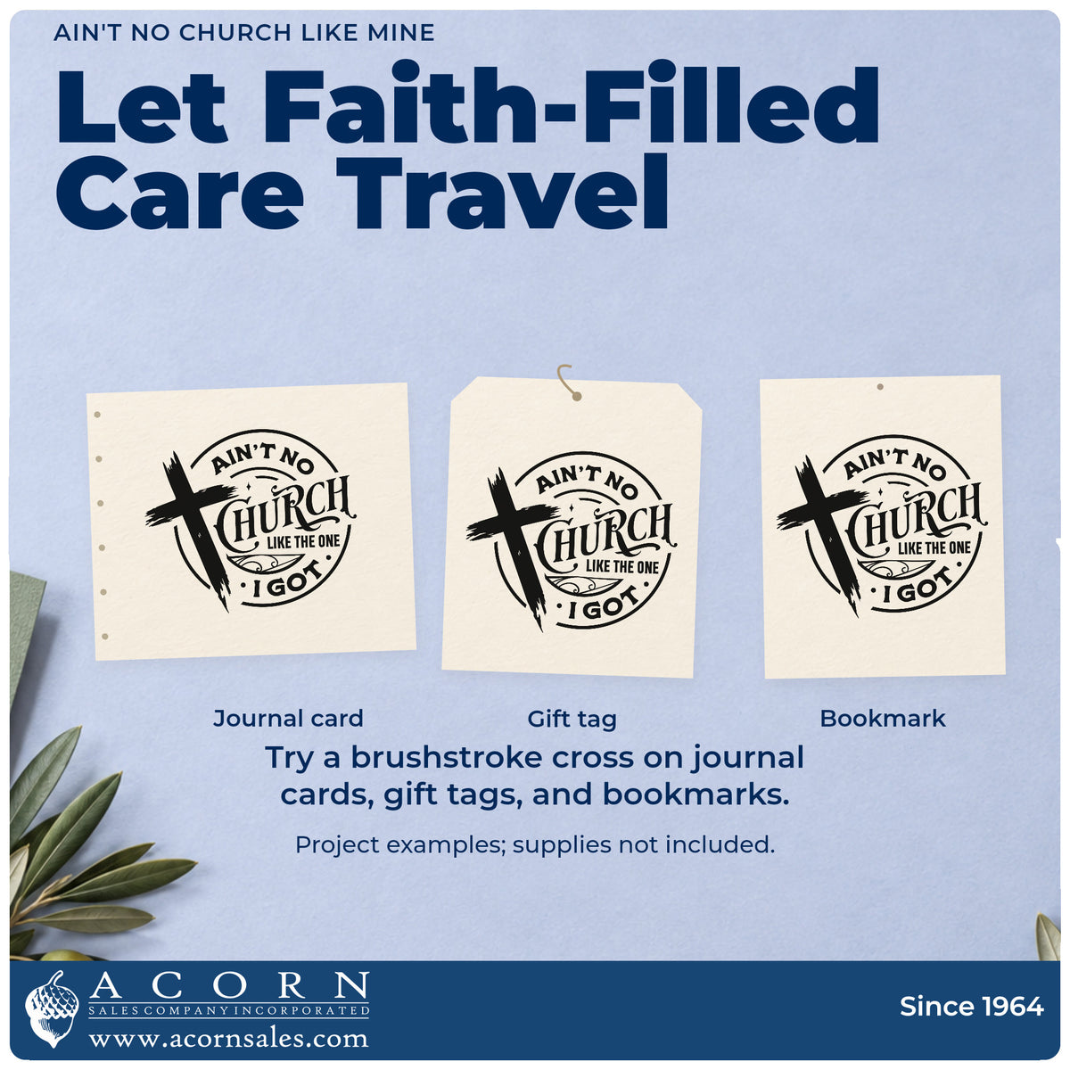 Three project examples made with the Ain't No Church Like Mine Slim Pre-Inked Stamp, including church picnic signs.