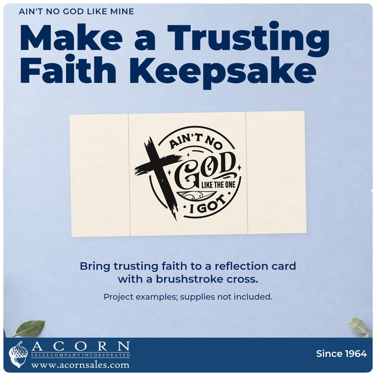 A finished handmade project stamped with the Ain't No God Like Mine Brushstroke Cross Stamp – Slim Pre-Inked, ideal for worship night flyers.