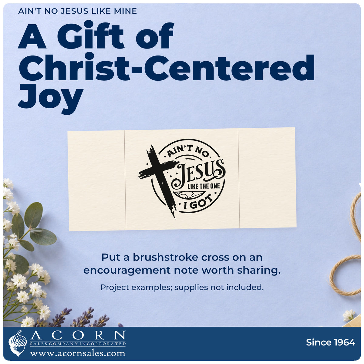 A finished handmade project stamped with the Ain't No Jesus Like Mine Wood Handle Stamp, ideal for youth group flyers.