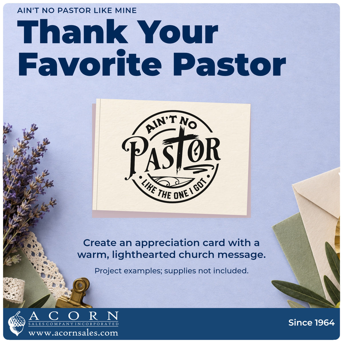 A finished handmade project stamped with the Ain't No Pastor Like Mine With Cross Stamp - Premium Vintage Pro Wooden, ideal for ordination cards.