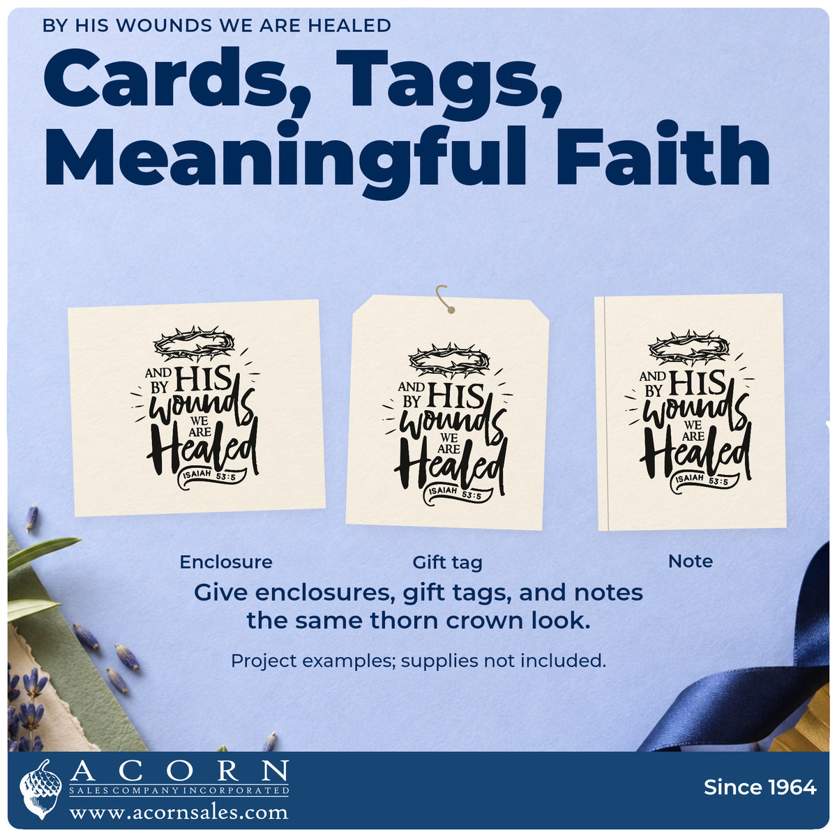 Three project examples made with the And By His Wounds We Are Healed Rubber Stamp – Duo Hand, including prayer journal pages.