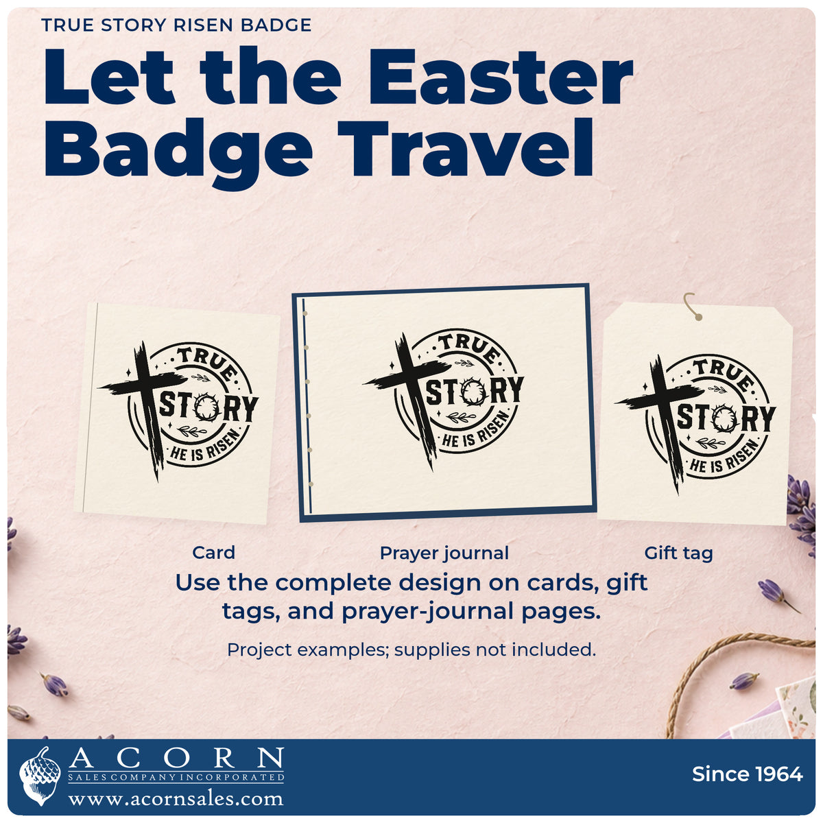 Three project examples made with the True Story, He Is Risen Premium Wood-Mounted Stamp - Vintage Pro, including scrapbook badge pages.