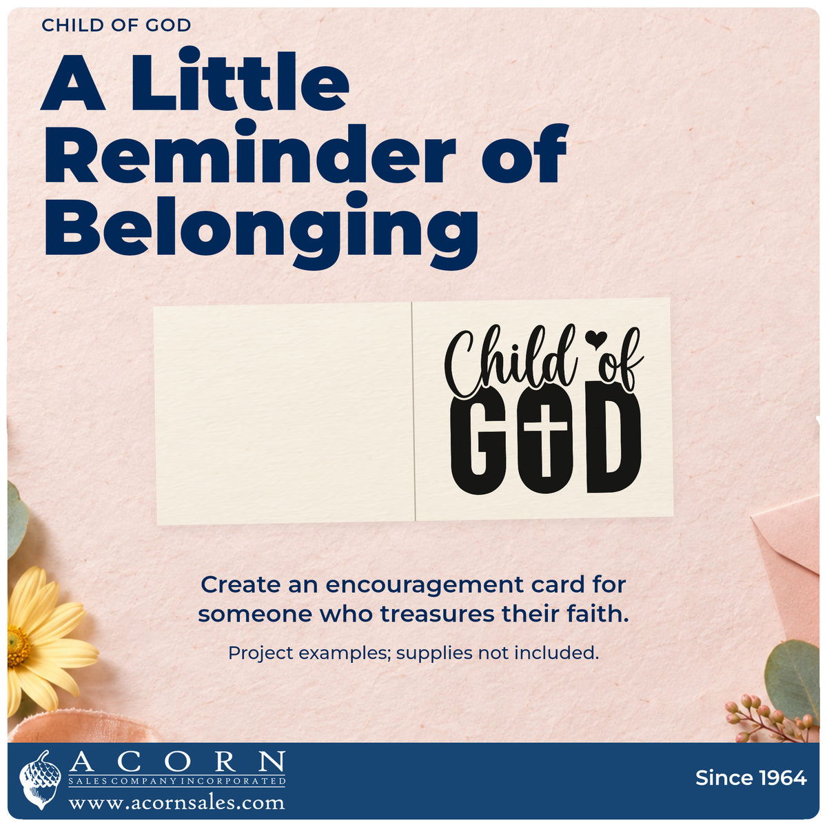 A finished handmade project stamped with the Child Of God Rubber Stamp – Duo Hand, ideal for baptism invitations.