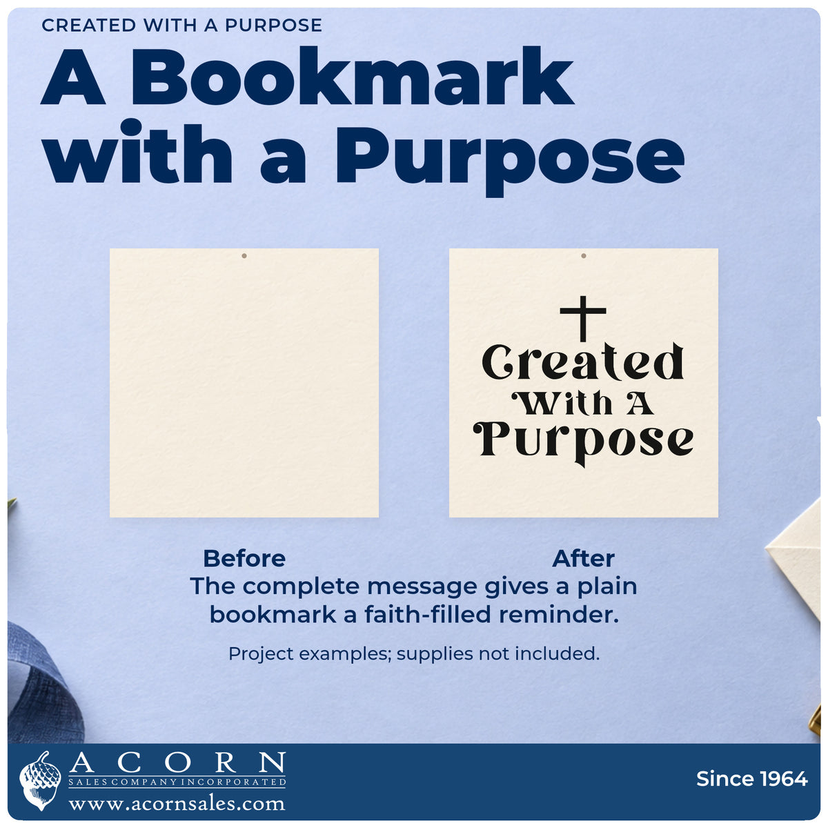 Before and after of a plain item finished with the Created With A Purpose With Cross Wood-Mounted Rubber Stamp, a quick upgrade for canvas totes.