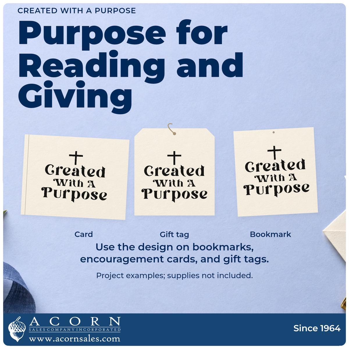 Three project examples made with the Created With A Purpose With Cross Self-Inking Stamp, including special needs ministry.