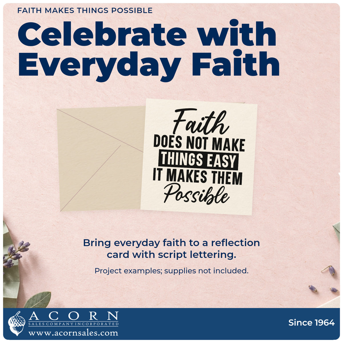 A finished handmade project stamped with the Faith Makes Things Possible PSI Pre-Inked Stamp, ideal for graduation cards.
