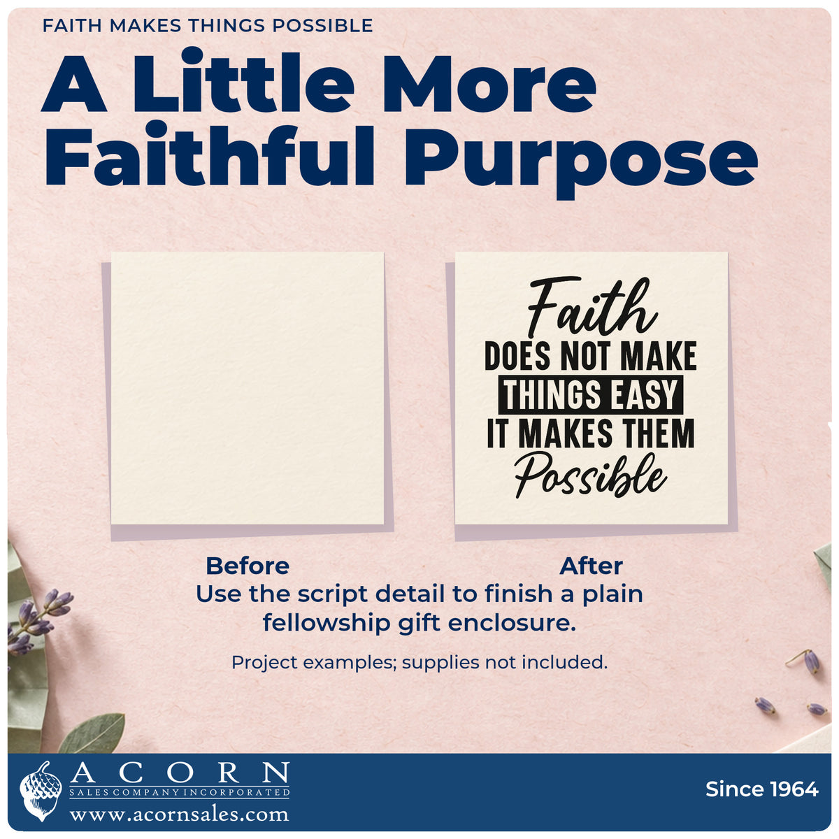 Before and after of a plain item finished with the Faith Makes Things Possible Stamp – Self-Inking, a quick upgrade for framed desk art.