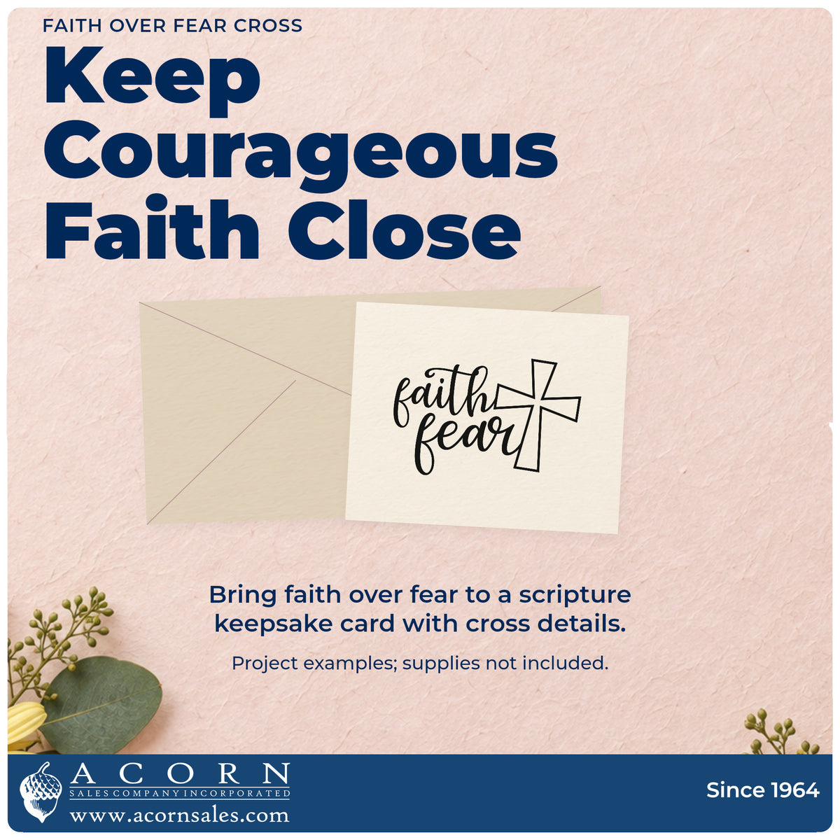 A finished handmade project stamped with the Faith Over Fear Cross Wood Handle Stamp, ideal for retreat handouts.