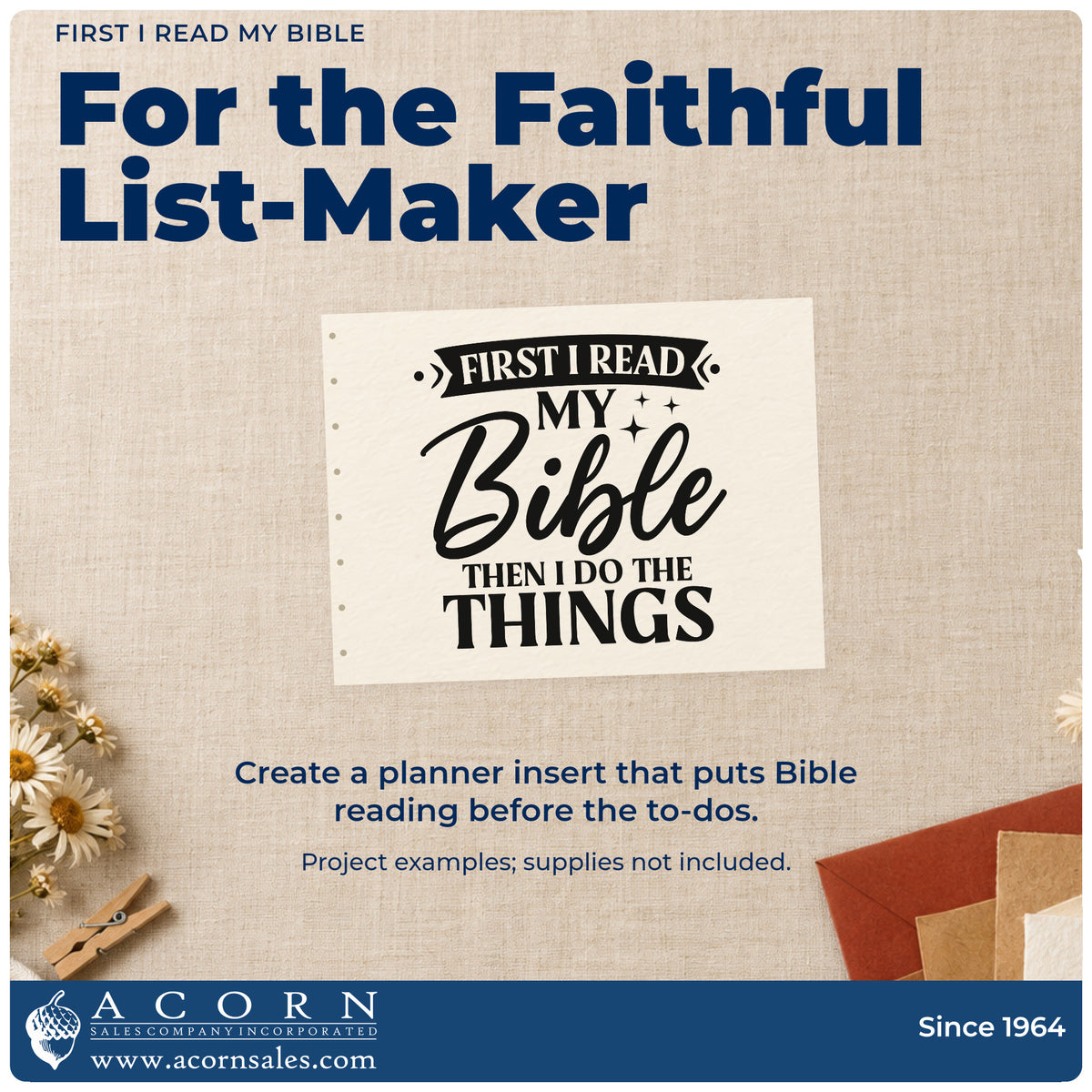 A finished handmade project stamped with the First I Read My Bible Pre-Inked Stamp – Slim, ideal for planner morning headers.