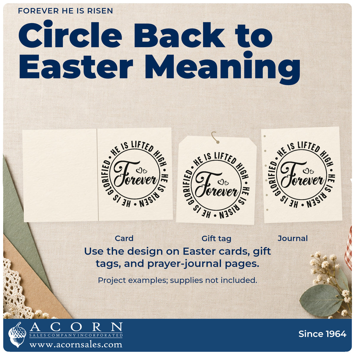 Three project examples made with the Forever He Is Risen Rubber Stamp – Duo Hand, including scrapbook easter pages.