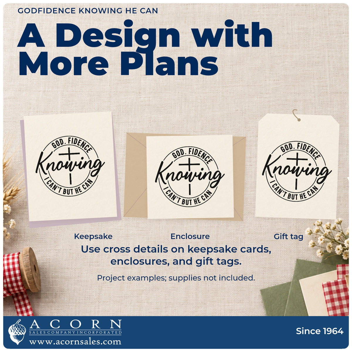 Three project examples made with the Godfidence Knowing He Can With Cross Slim Pre-Inked Stamp, including scrapbook brave pages.