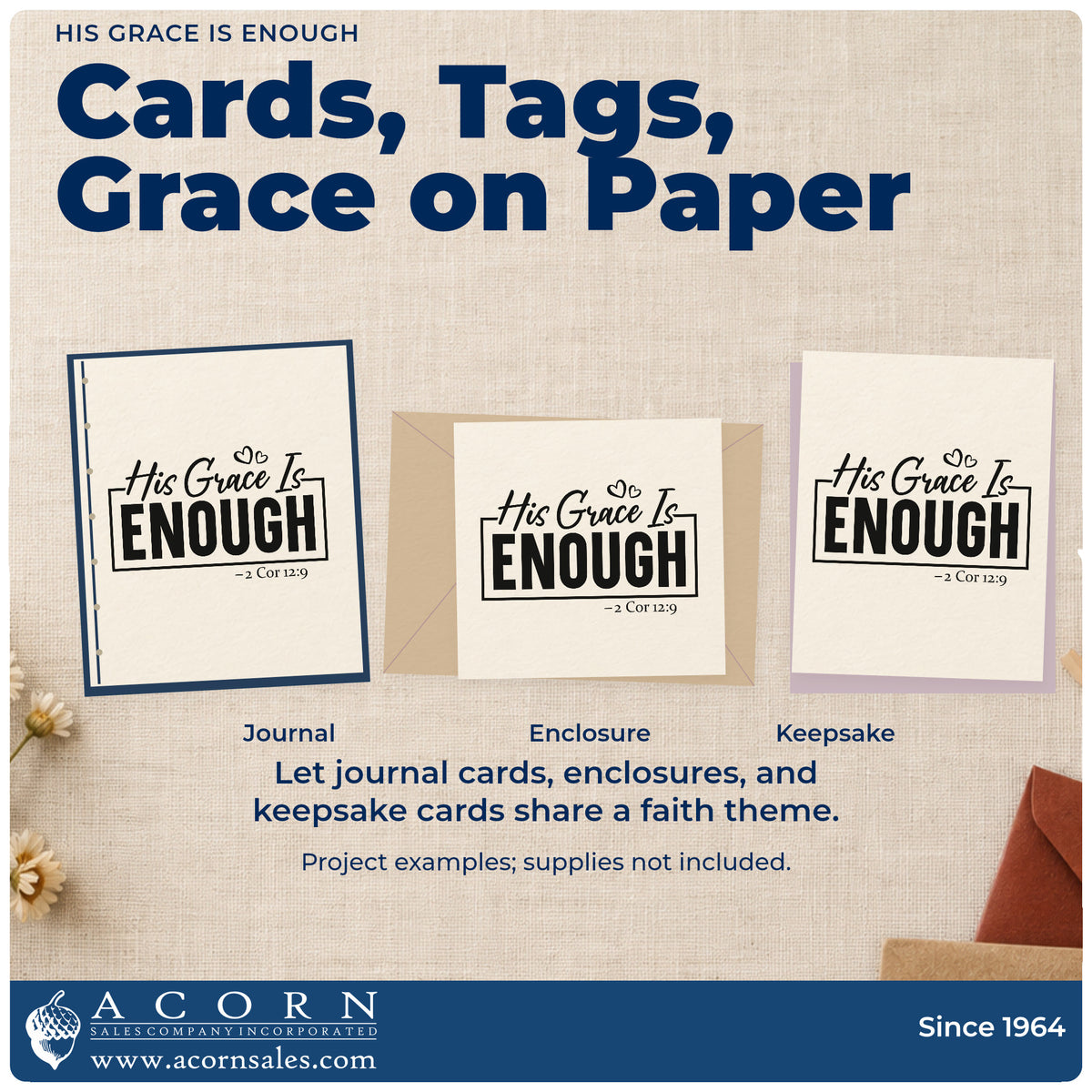Three project examples made with the His Grace Is Enough Pre-Inked Stamp – PSI, including prayer journal headers.