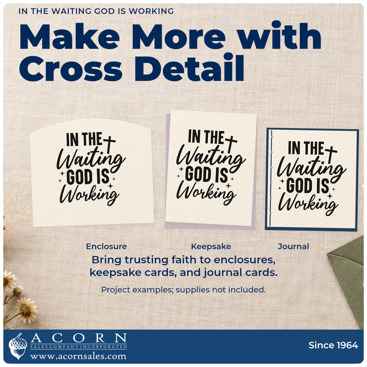 Three project examples made with the In The Waiting God Is Working Rubber Stamp – Duo Hand, including prayer journal headers.