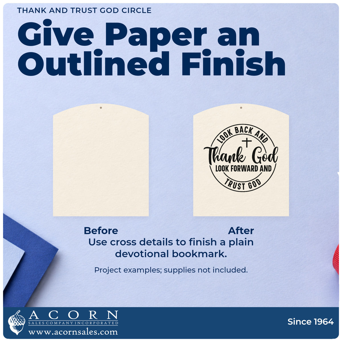 Before and after of a plain item finished with the Look Back And Thank God, Look Forward And Trust God Premium Wooden Stamp - Vintage Pro, a quick upgrade for memorial keepsakes.
