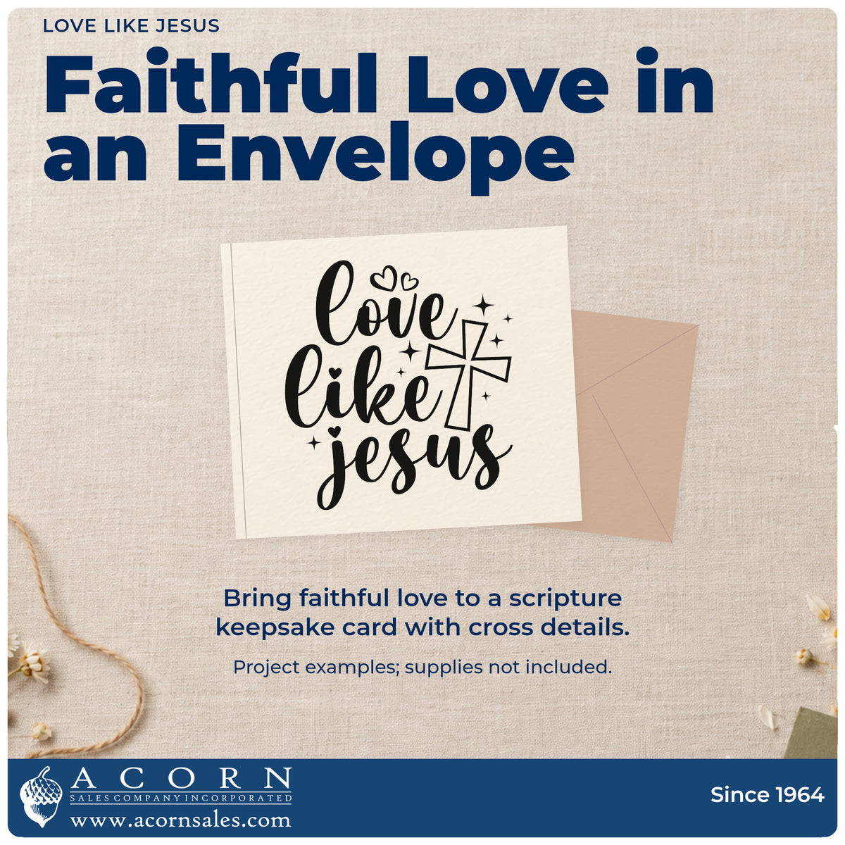 A finished handmade project stamped with the Love Like Jesus Outlined Cross Rubber Stamp – Wood Handle, ideal for volunteer thank-yous.