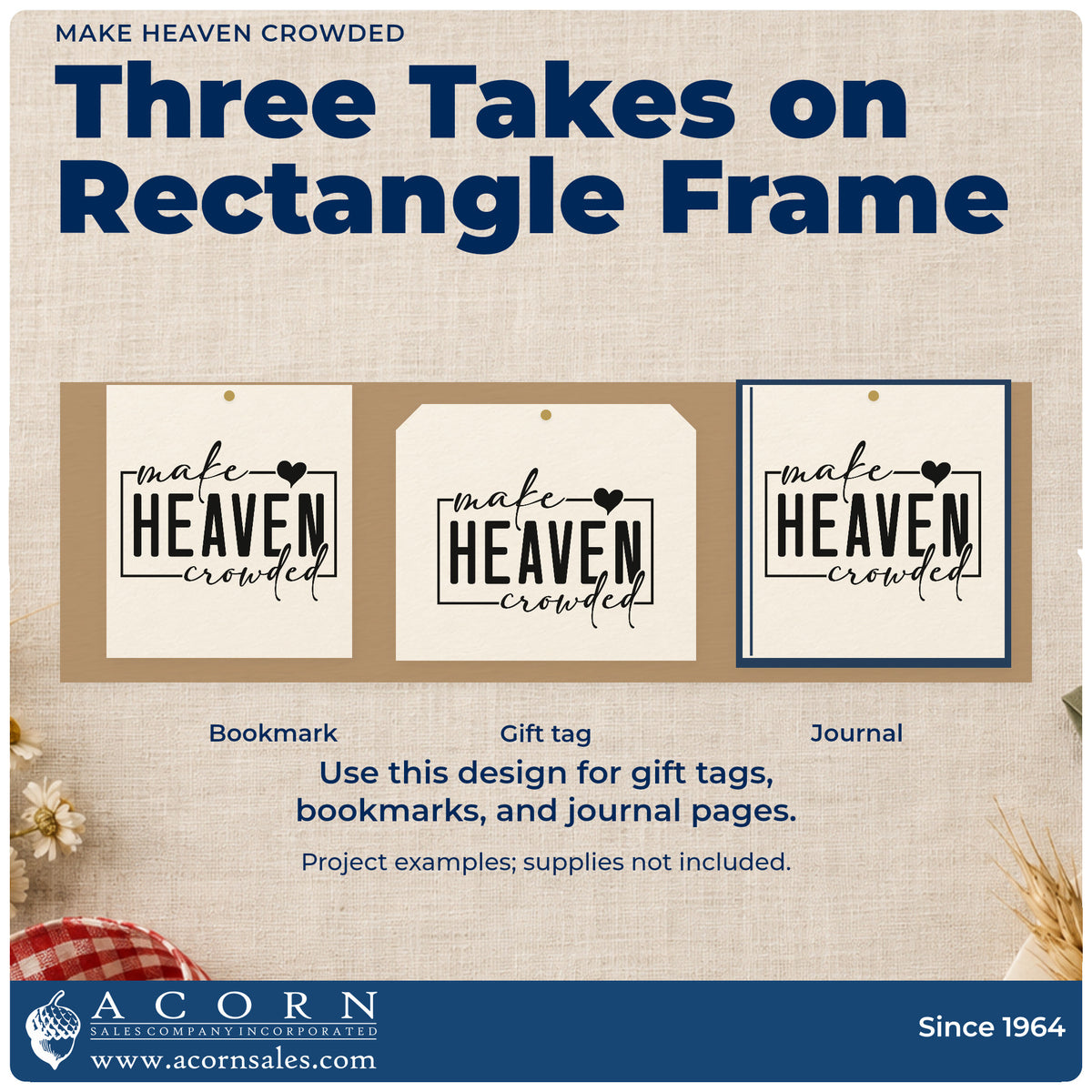Three project examples made with the Make Heaven Crowded Premium Wooden Stamp - Vintage Pro, including outreach event signs.