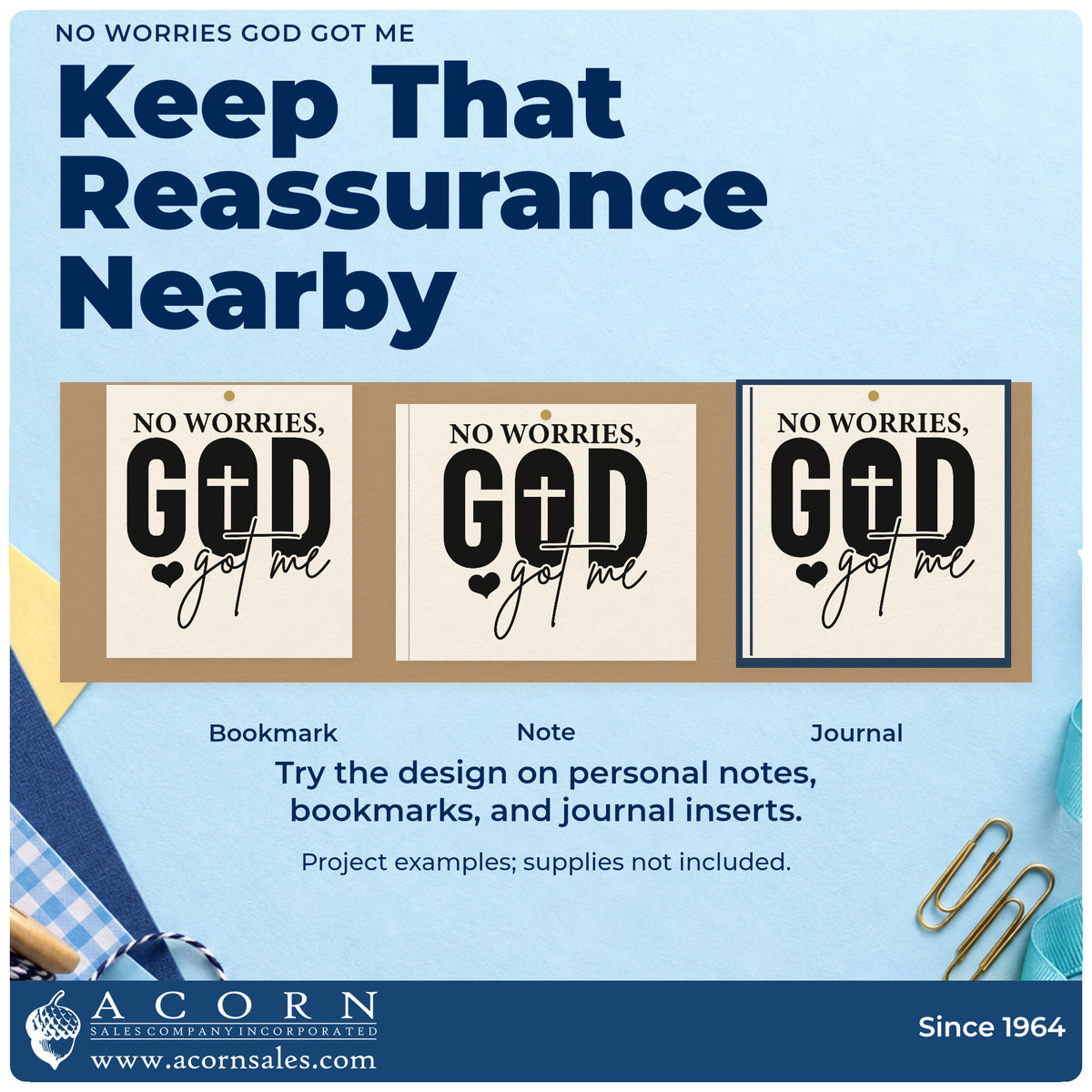 Three project examples made with the No Worries God Got Me With Cross Pre-Inked Stamp – Slim, including travel blessing cards.