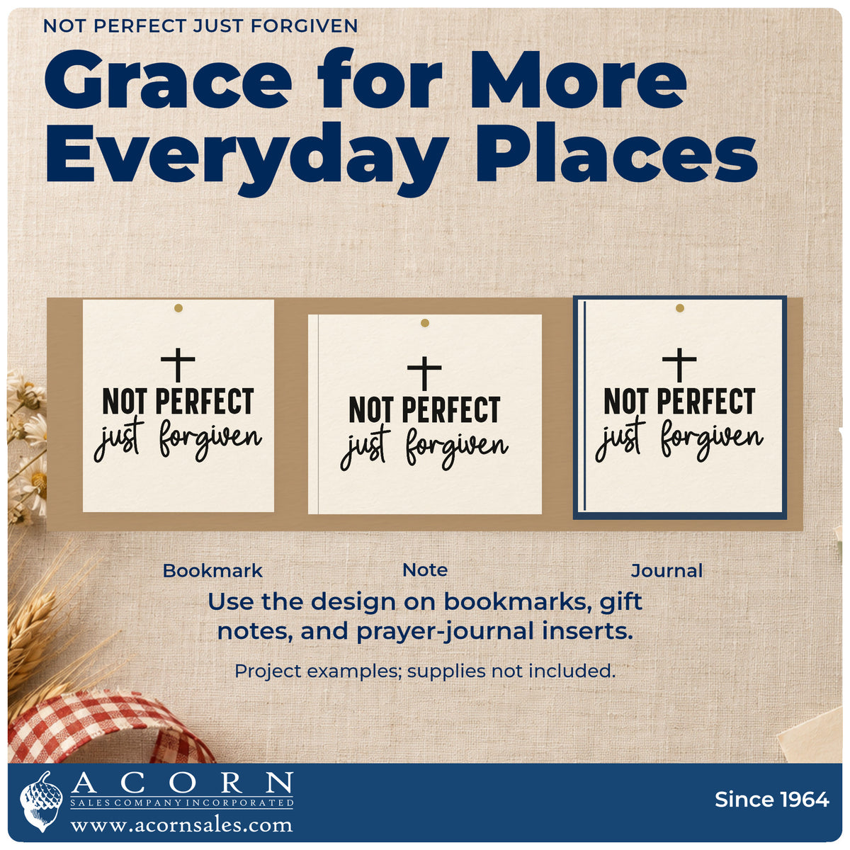 Three project examples made with the Self-Inking Not Perfect Just Forgiven Stamp, including recovery milestones.