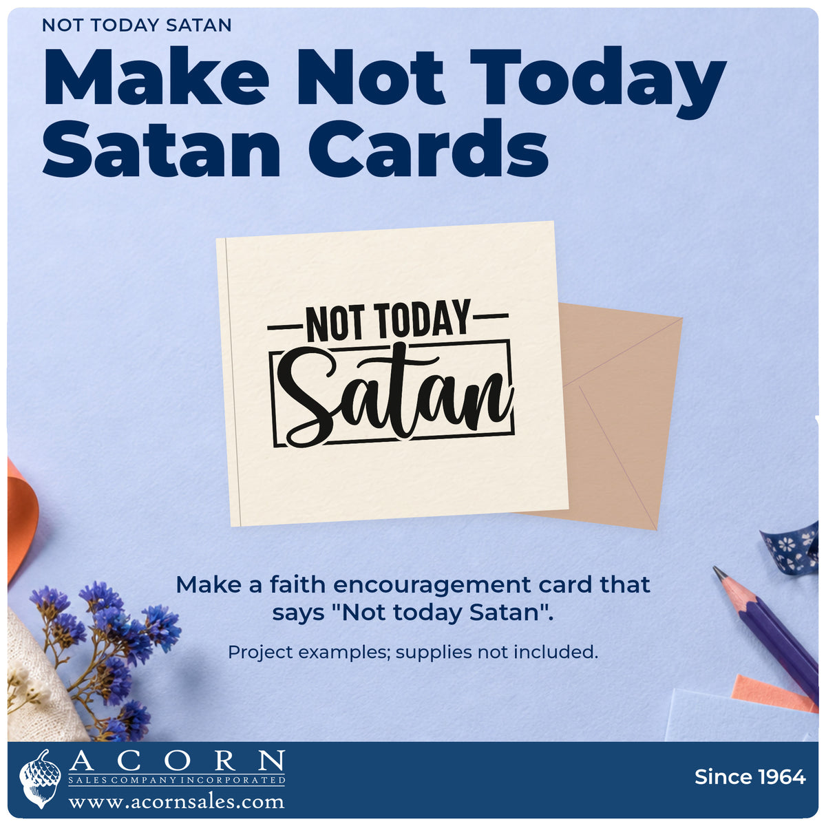 A finished handmade project stamped with the Wood Handle Not Today Satan Frame Accent Rubber Stamp, ideal for monday morning notes.