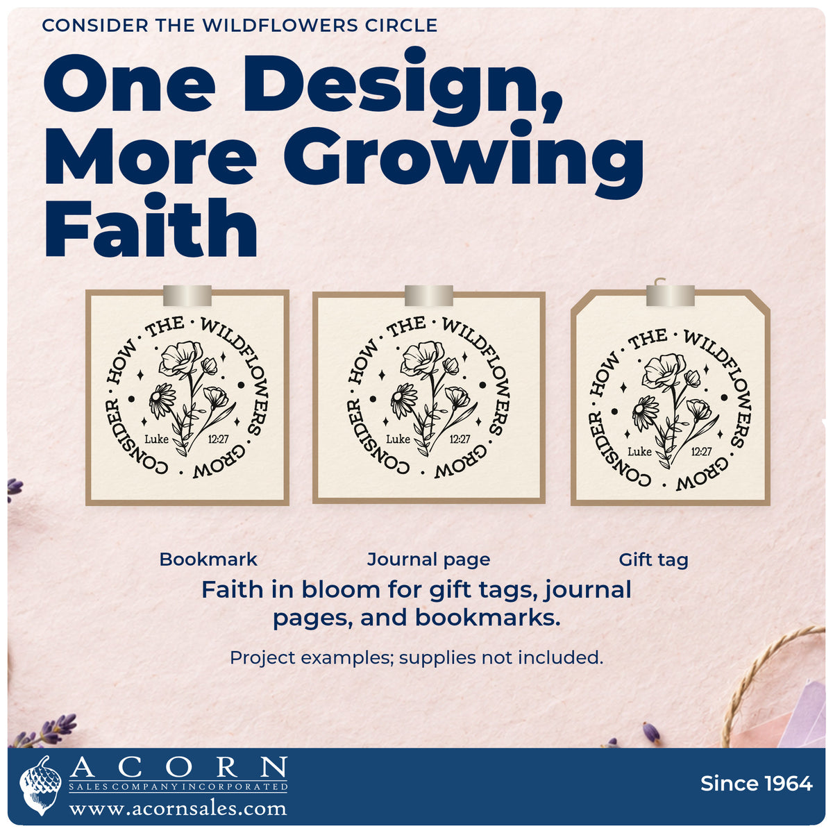 Three project examples made with the Consider The Wildflowers Circle Hand Stamp – Duo, including bridal shower favors.
