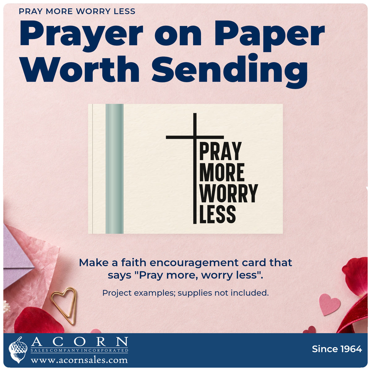 A finished handmade project stamped with the Pray More, Worry Less With Cross Pre-Inked Stamp – Slim, ideal for kitchen magnets.
