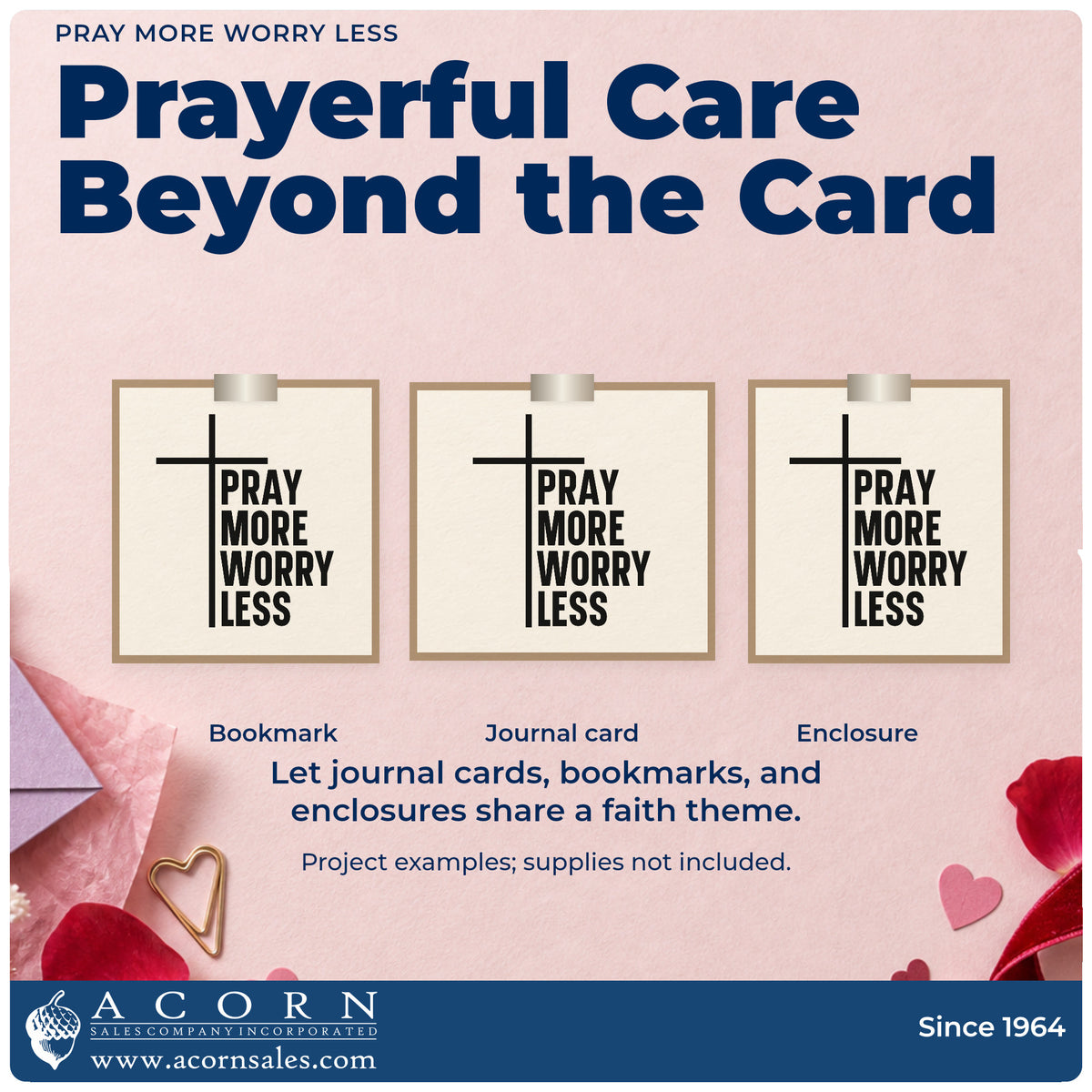 Three project examples made with the Pray More, Worry Less With Cross Pre-Inked Stamp – Slim, including journal covers.