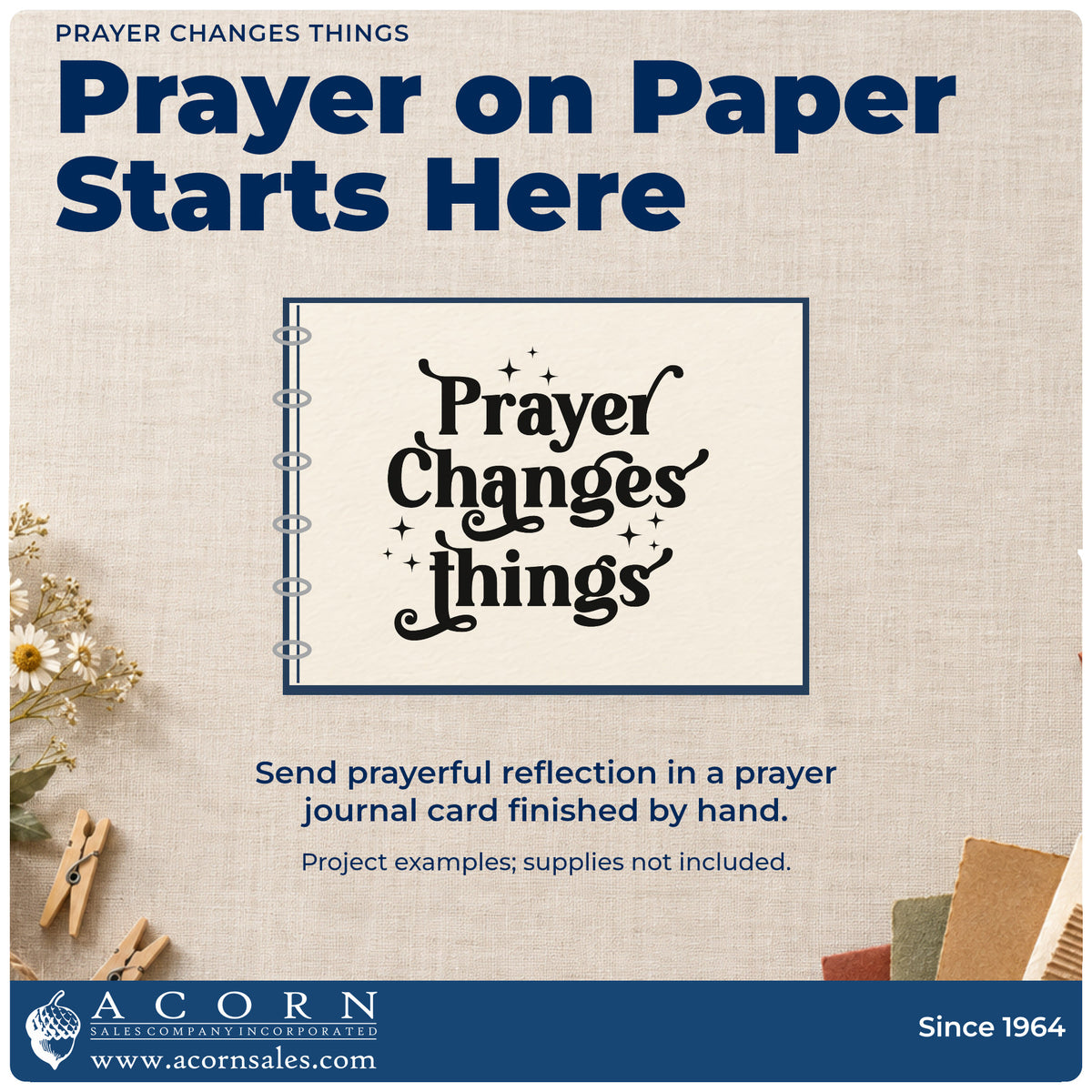A finished handmade project stamped with the Prayer Changes Things Self-Inking Craft Stamp, ideal for hospital room notes.