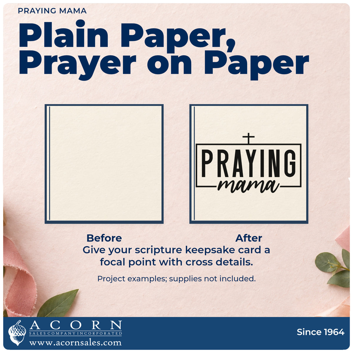 Before and after of a plain item finished with the Praying Mama Slim Pre-Inked Stamp, a quick upgrade for planner cover stamping.
