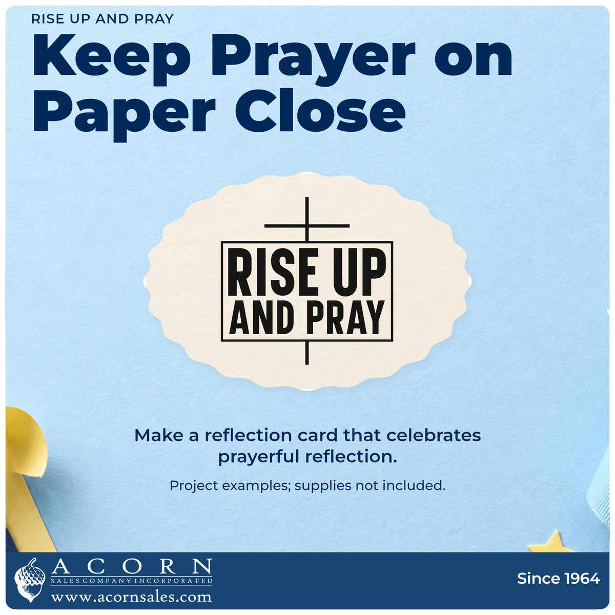 A finished handmade project stamped with the Rise Up And Pray With Cross Rubber Stamp – Duo Hand, ideal for revival flyers.