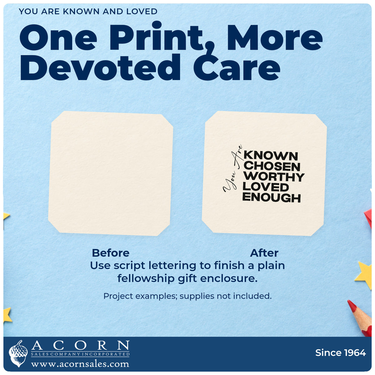Before and after of a plain item finished with the You Are Known And Loved Premium Wooden Stamp - Vintage Pro, a quick upgrade for counselor office art.