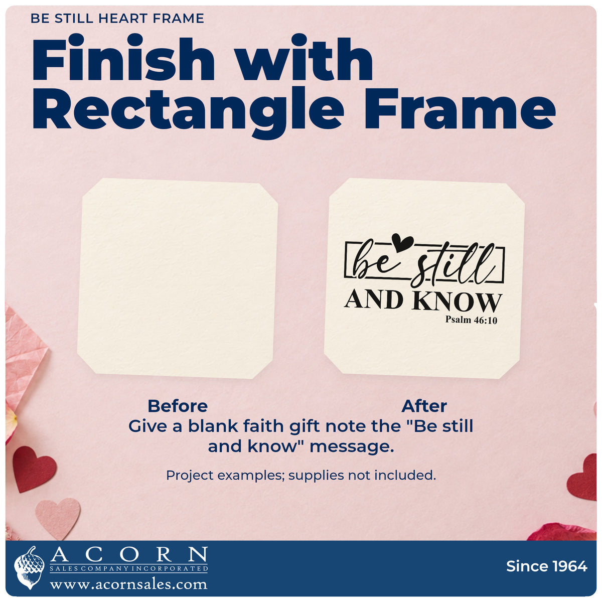 Before and after of a plain item finished with the Be Still Heart Frame Hand Stamp – Duo, a quick upgrade for canvas pillow covers.