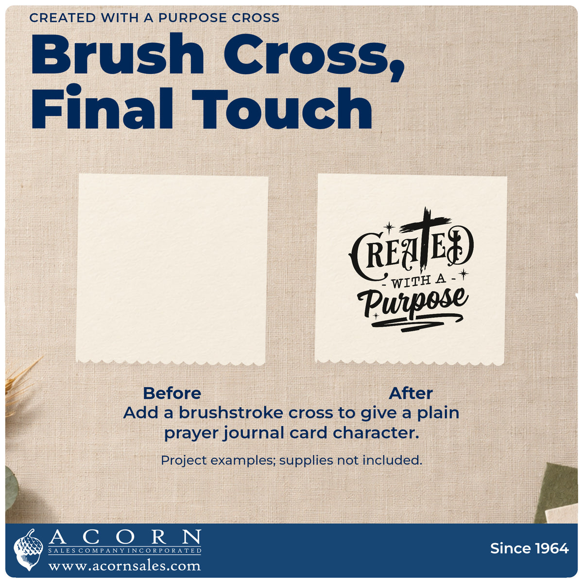 Before and after of a plain item finished with the Created With A Purpose Craft Stamp – Self-Inking, a quick upgrade for journal cover stamping.