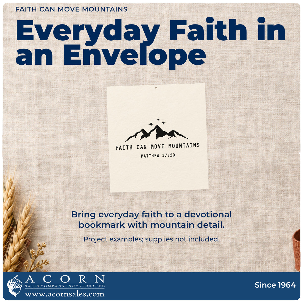 A finished handmade project stamped with the Faith Can Move Mountains Premium Wooden Stamp - Vintage Pro, ideal for mustard seed gifts.
