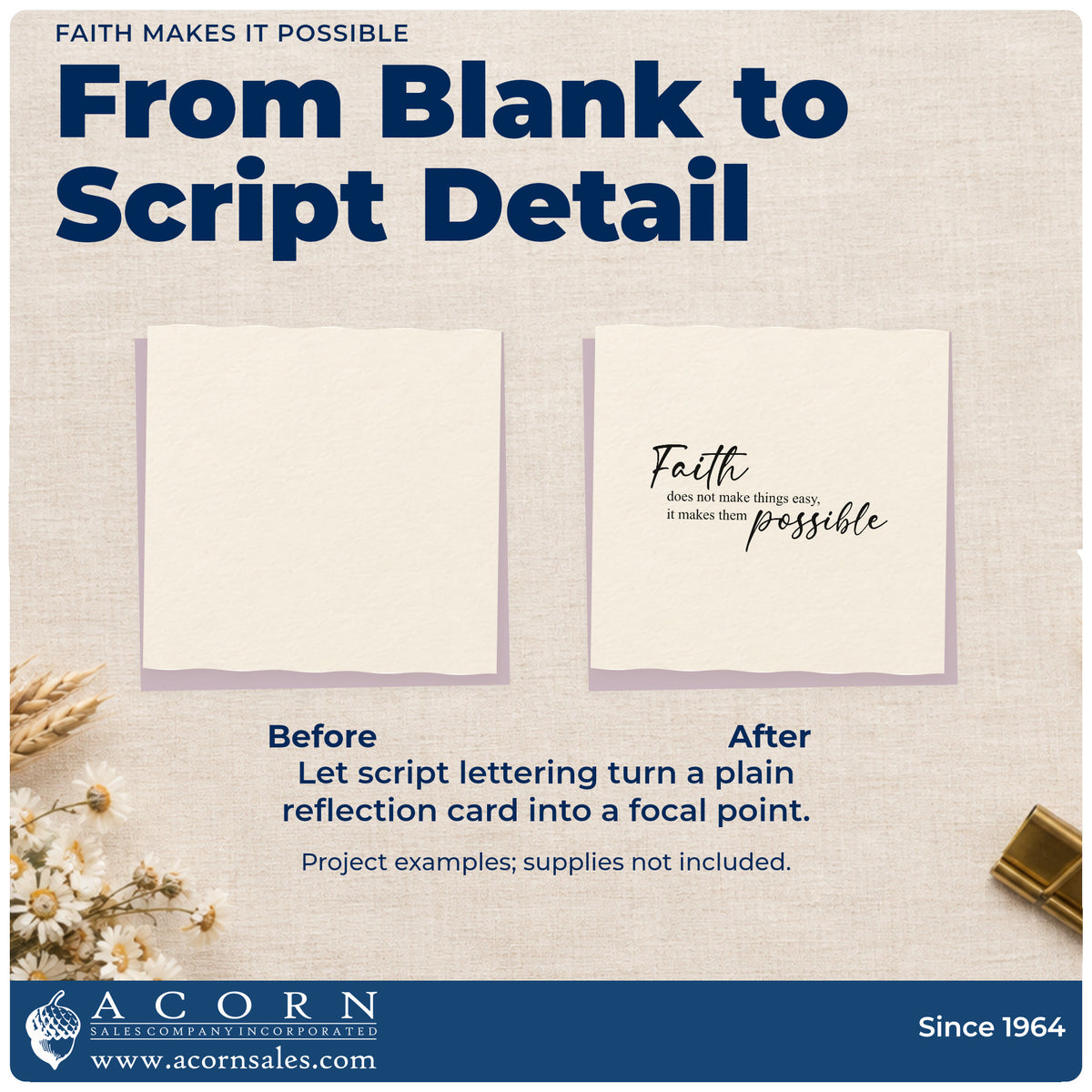 Before and after of a plain item finished with the Faith Makes Things Possible Script Lettering Rubber Stamp – Duo Hand, a quick upgrade for athlete training logs.