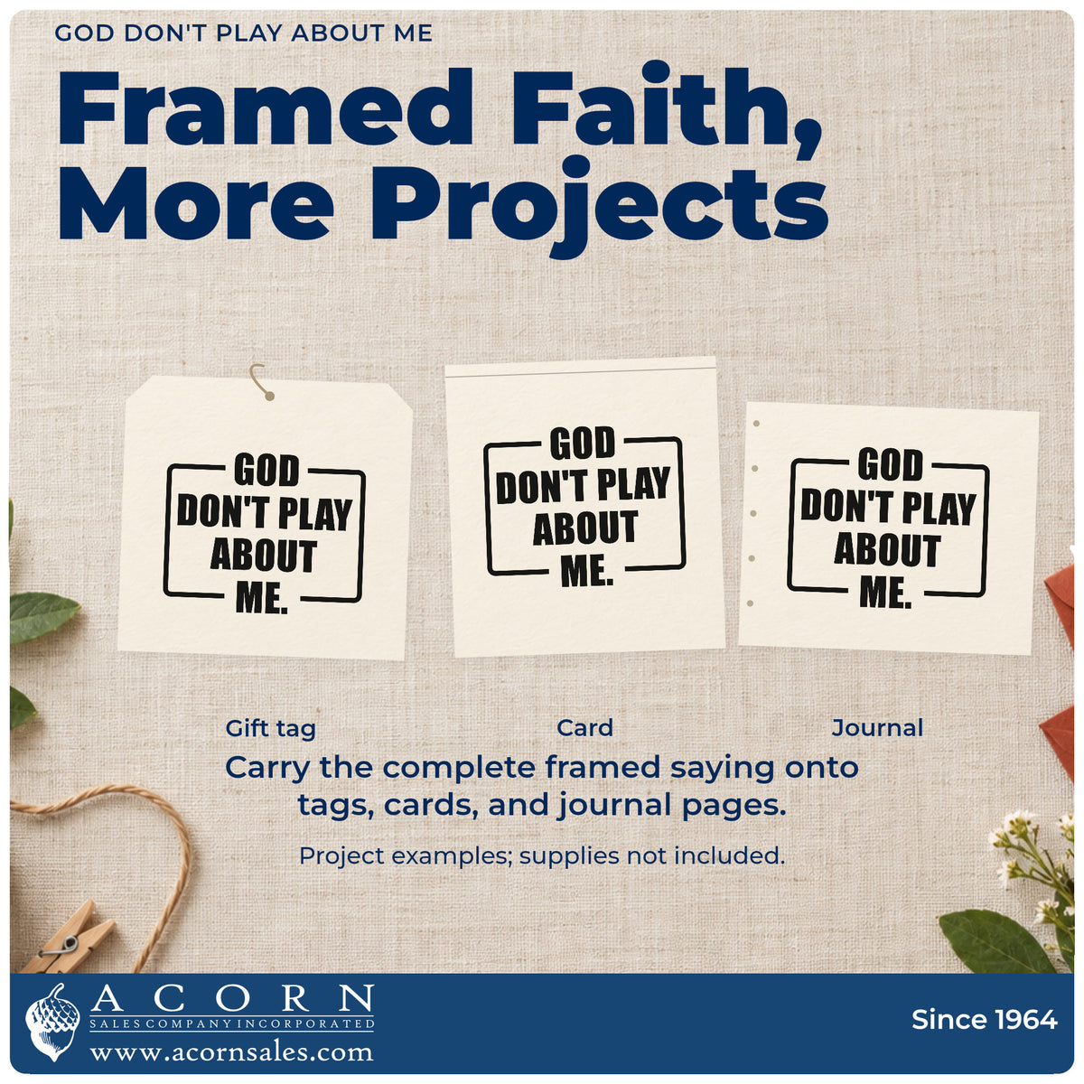 Three project examples made with the Vintage Pro God Don't Play About Me Premium Wooden Stamp, including friend photo pages.