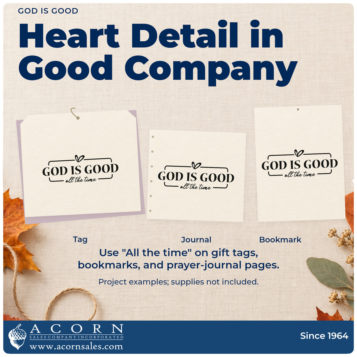 Three project examples made with the God Is Good Self-Inking Stamp, including praise report pages.