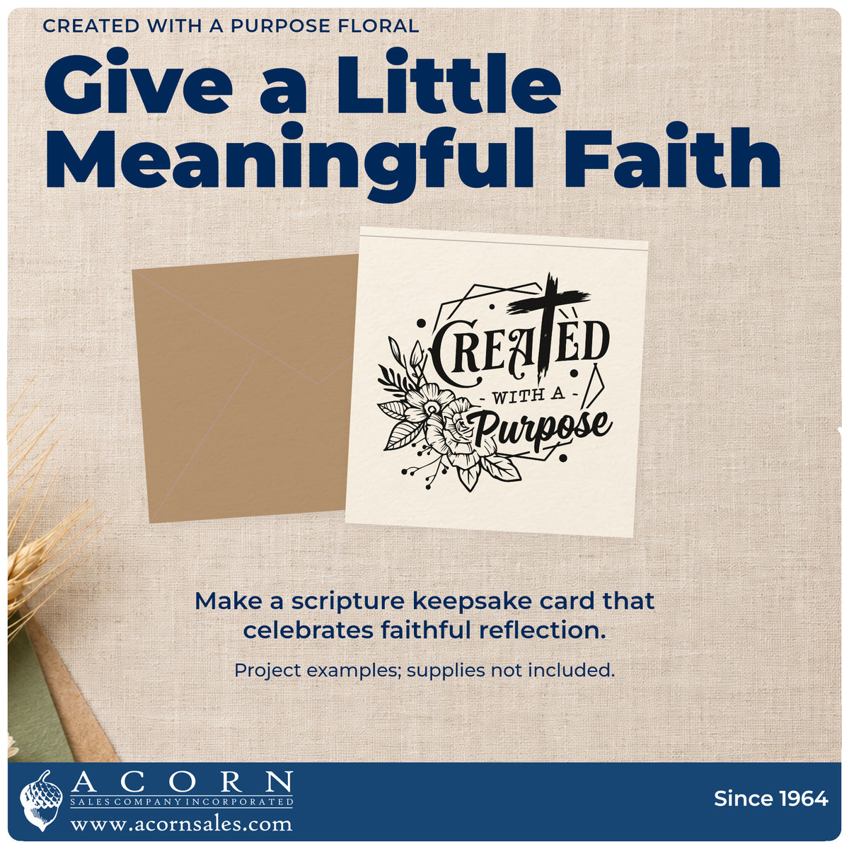 A finished handmade project stamped with the Created With A Purpose Floral Self-Inking Stamp, ideal for graduation gift tags.