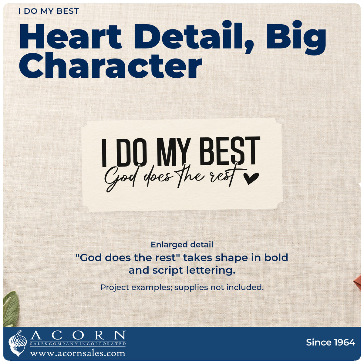 Enlarged detail of the I Do My Best With Hearts Hand Stamp – Duo imprint. Bold "I do my best" sits above "God does the rest" script and a small heart.