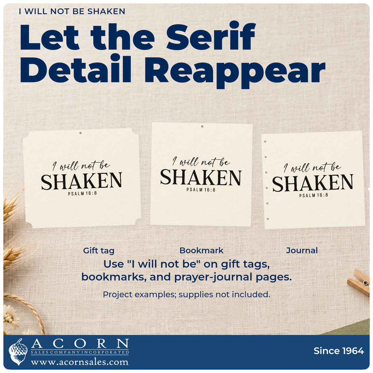 Three project examples made with the I Will Not Be Shaken Serif Lettering PSI Pre-Inked Stamp, including storm season pages.