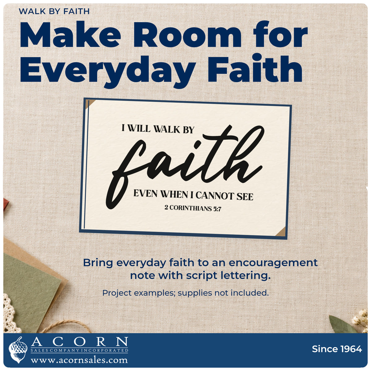 A finished handmade project stamped with the Walk By Faith Even When I Cannot See Premium Wooden Stamp - Vintage Pro, ideal for moving day cards.