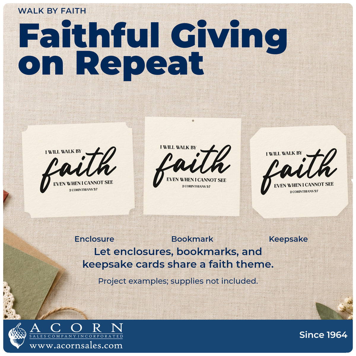 Three project examples made with the Walk By Faith Even When I Cannot See Slim Pre-Inked Stamp, including leap year scrapbooks.