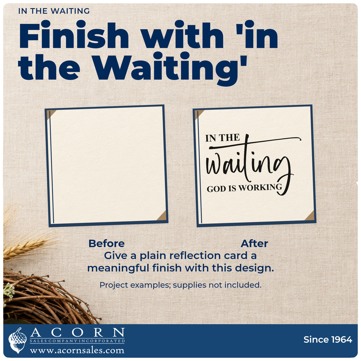 In The Waiting God Is Working Flourished Lettering Stamp – Self-Inking adding the finishing touch to handmade gifts and packaging.